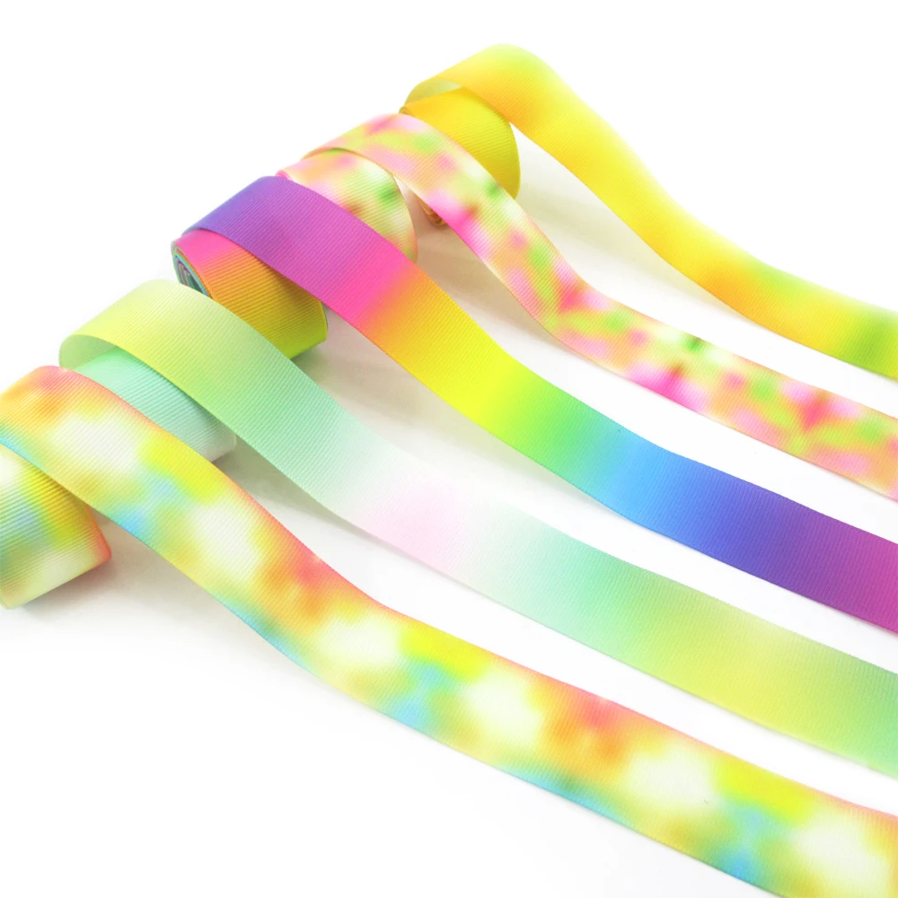 

David accessories 1''25mm rainbow Gradient polyester grosgrain ribbon 5yards,DIY handmade material,wedding gift wrap,5Y56384