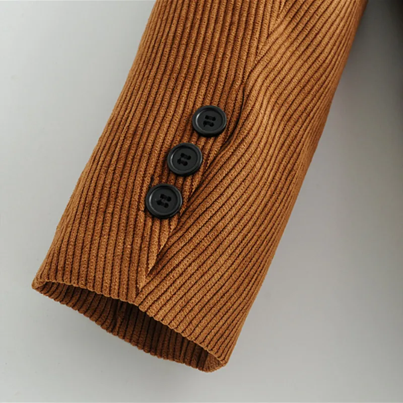 Women Corduroy Blazer  Single Breasted Button With Pocket Long Sleeve Notched Jacket Coat Female Casual Outerwear Loose Top