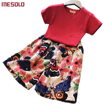 

MESOLO The new summer 2019 girls wide-legged 7 minutes of pCnts + pure color two suits J6138 with short sleeves B