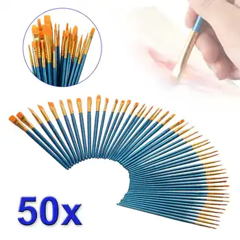 

50Pcs/Set Watercolor Gouache Paint Brushes Professional Nylon Hair Painting Brush Set Art Supplies For Kid Artists Paint Brush