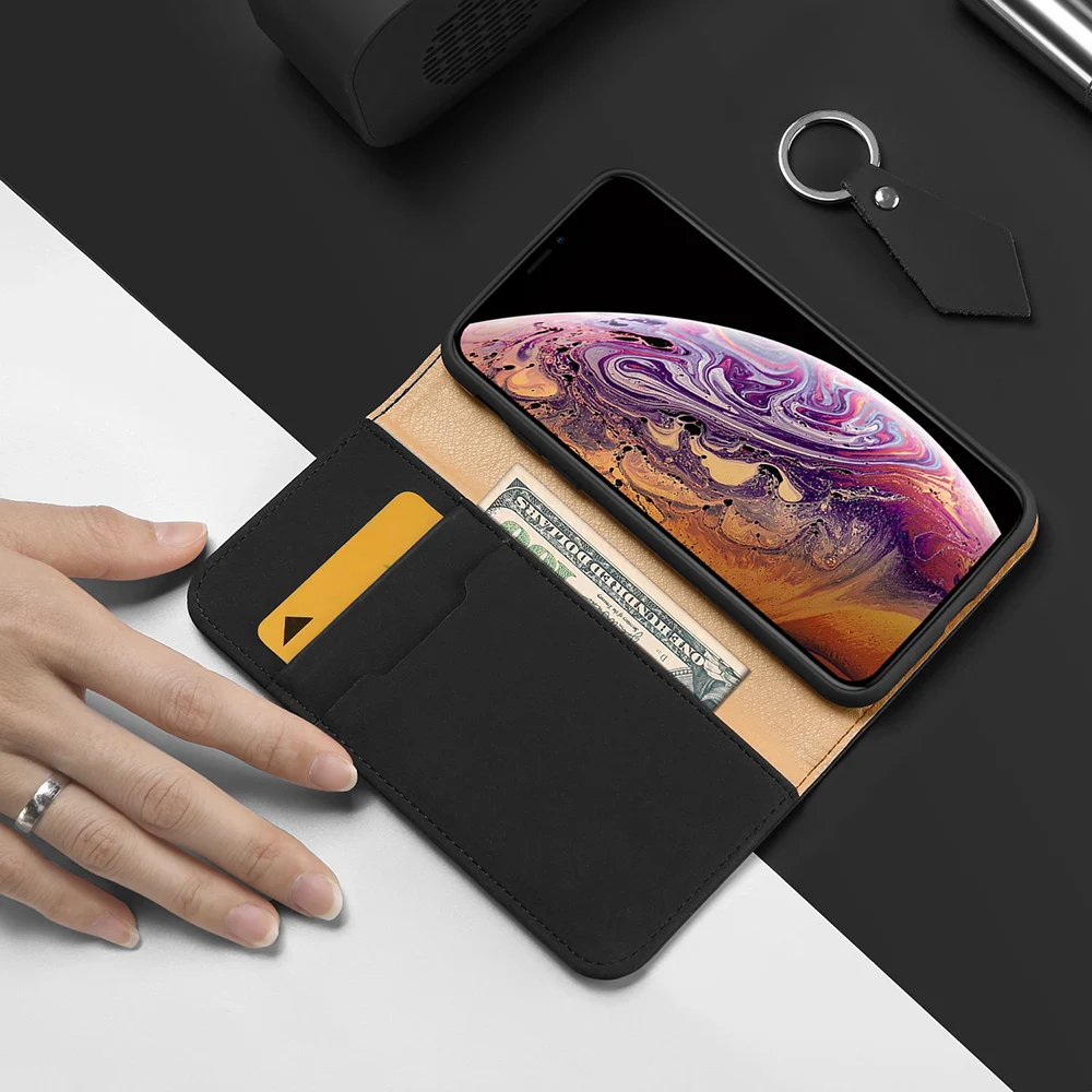 Dux Ducis Чехол кошелек из натуральной кожи для Iphone Xs Max винтажный книжка с магнитной