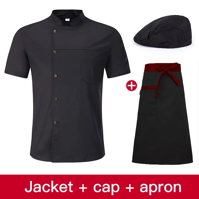 Jacket apron hat Унисекс, форма для ресторана, для хлебобулочных продуктов, с коротким рукавом, дышащая, двубортная, новая, для шеф-повара, Униформа, одежда для приготовления пищи - Цвет: Jacket apron hat