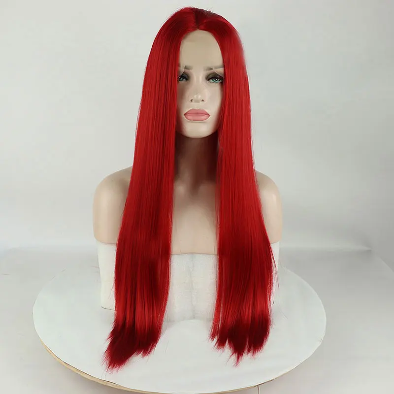 Bombshell, стиль, красный, прямой, ручная вязка, синтетический парик на кружеве, без клея, термостойкие волокна, волосы для белых женщин, парики
