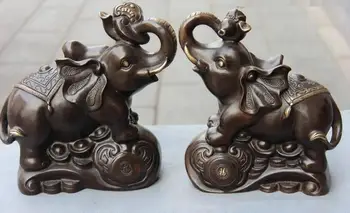 

9" Classic Copper Feng Shui Lucky peace Elephant Pair