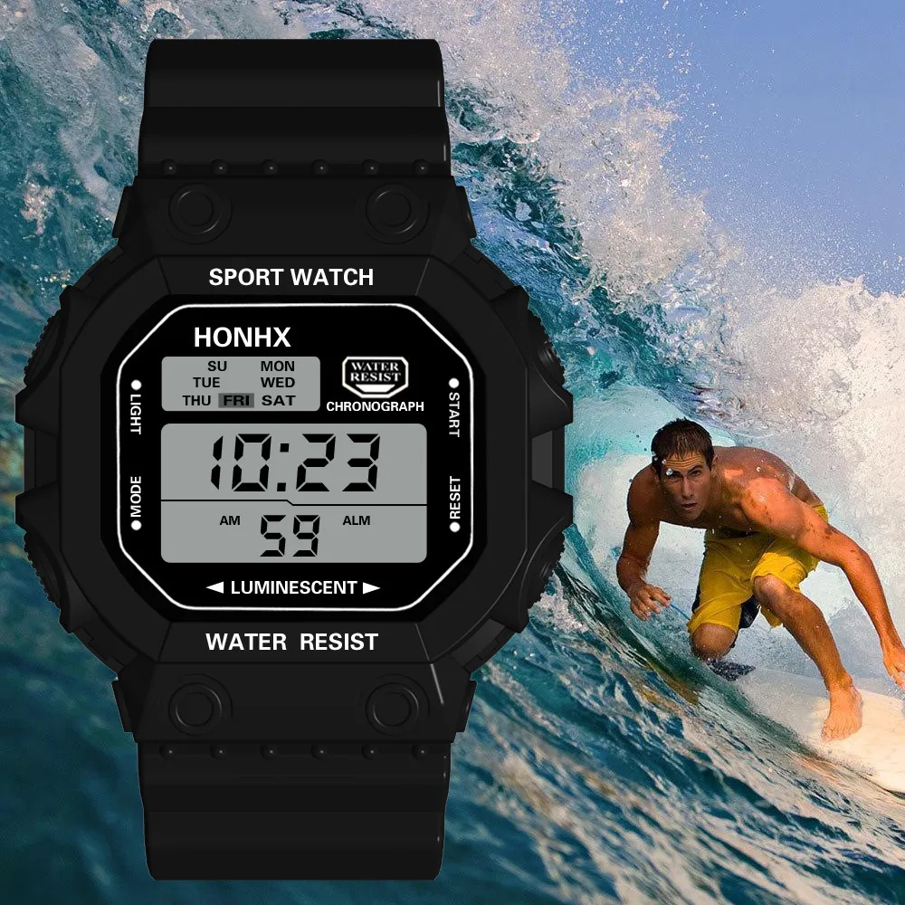 

HONHX Men Fashion LED Watches Waterproof Men's Digital Stopwatch Date Sport Alarm Wrist Watch large dial hours relogio 618