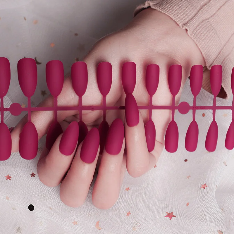 

Fashion Matte Stiletto False Nails Pointed Sharp 24pcs Almond Nails Candy Red Fake Nails Art for daily wear On the Nail Tree