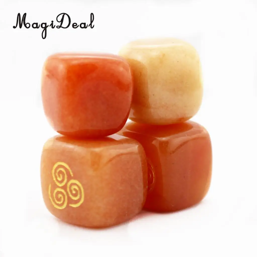 MagiDeal Delicate 4Pcs Natural Powder Crystal Stone Polished Fire Water Wind Soil Engraved Runes for Room House Office Decor