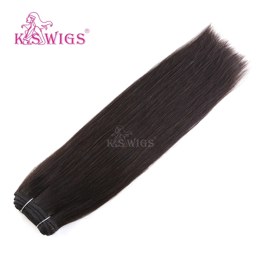 K.S WIGS 16'' 100g/pc Double Drawn Hair Weave Bundles Straight Remy Human Hair Weft 1B#