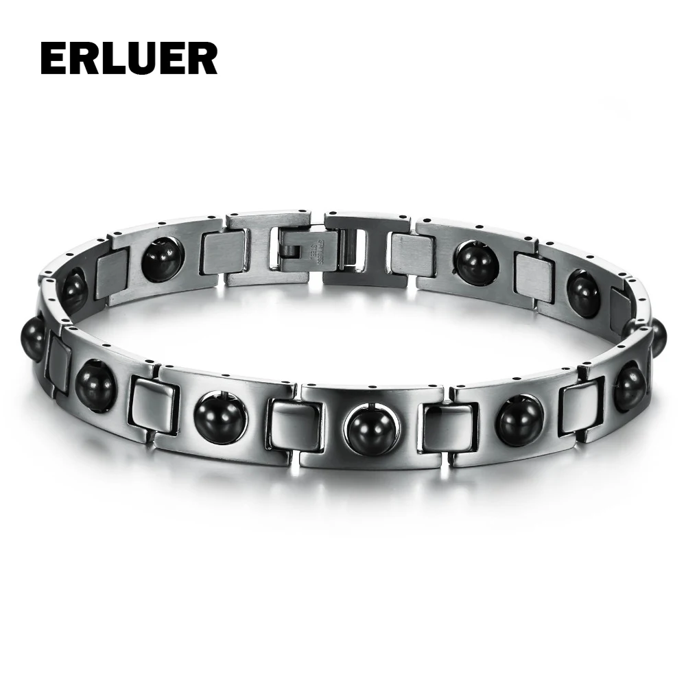 

ERLUER New Design Titanium Steel Chain Men Bracelets Health Magnetic Bracelets & Bangle Male Jewelry Retro Style Bracelet Bijoux