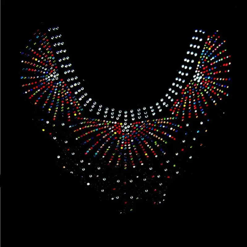 Floral Neckline Collar Trim Rhinestones Iron on Hot Fix Motif Heat Press Applique Patch
