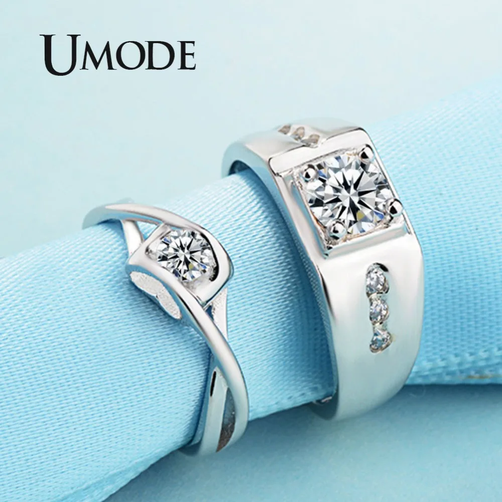 UMODE Brand Engagement Zirconia Mens Womens Love Resizable Wedding Rings Sets Promise Rings for Couples Jewelry Stes UR0445