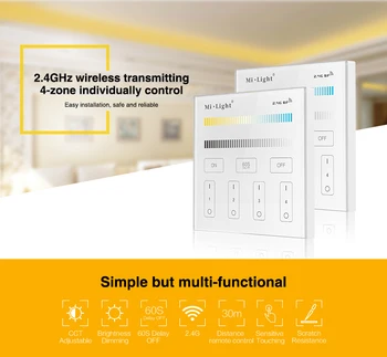 

Milight T2 4-Zone CCT Adjust Smart Panel Remote Controller color temperature and brightness for led strip light lamp bulb AC220V