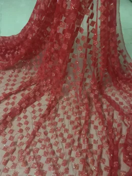 

Nigerian French Fabric High Quality ZH-632 Best Selling African Lace Fabric Glued glitter sequins Tulle Lace