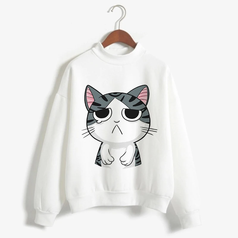 

2018 Long Sleeve Shirt Women Winter Autumn Cat Print T-shirt Turtleneck Clothes Kawaii White Loose Casual T Shirts Cute