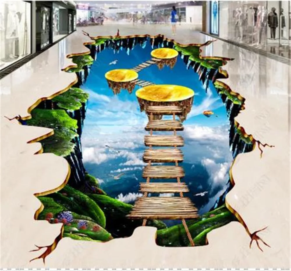 Custom Any Size 3D Mural Wallpaper Large Hand Drawn Outdoor Thrilling Gold Avenue 3D Indoor Floor Decorating Mural Wallpaper
