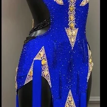 Сапфир с бахромой для латинских танцев платье для бальных латиноамериканских танцев танцевальное платье черного страуса, CUHK латинские танцы платье