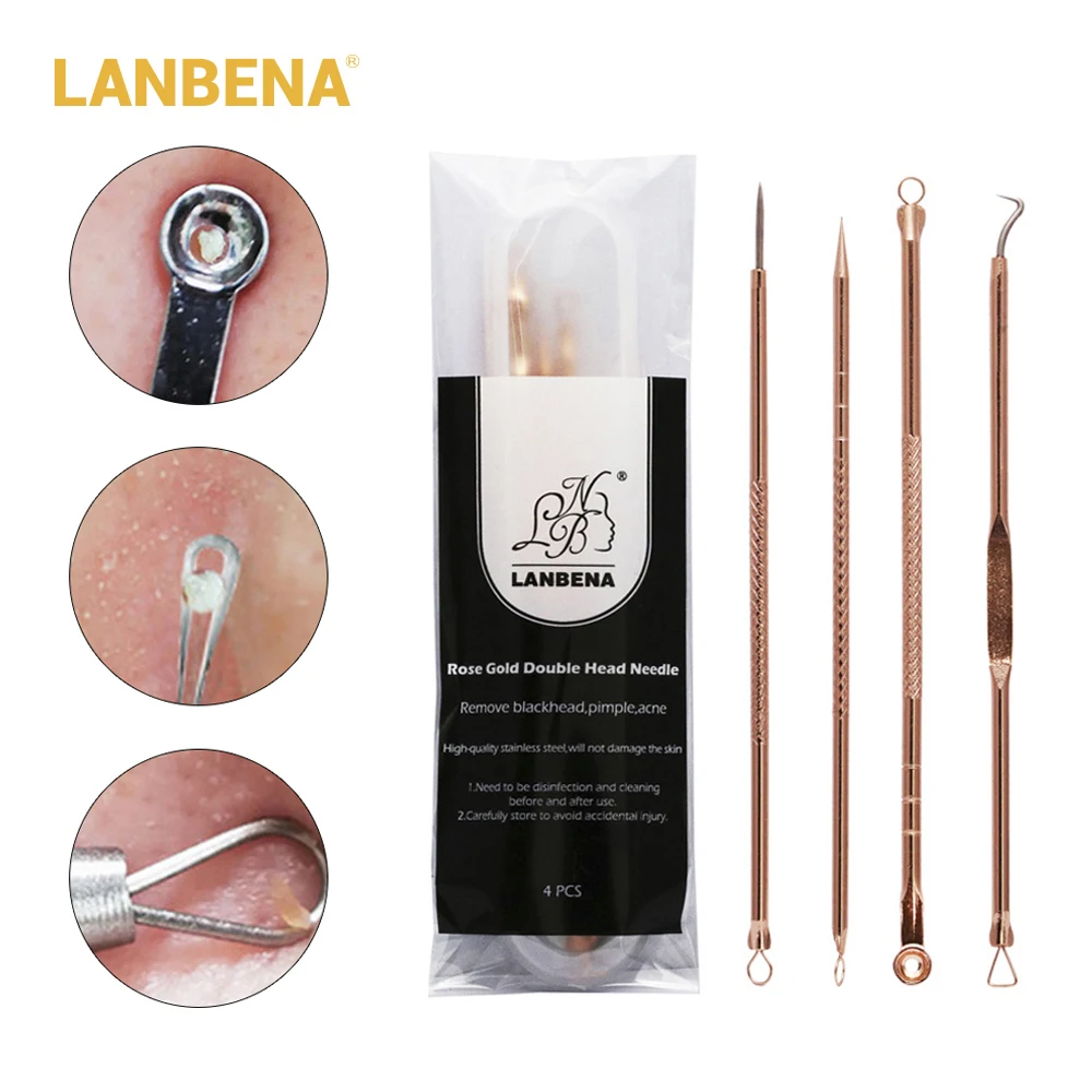 

4pcs Acne Blackhead Removal Needles Double-head Stainless Steel Black Dots Pore Pimple Remover Tool Blemish Blackhead Remover