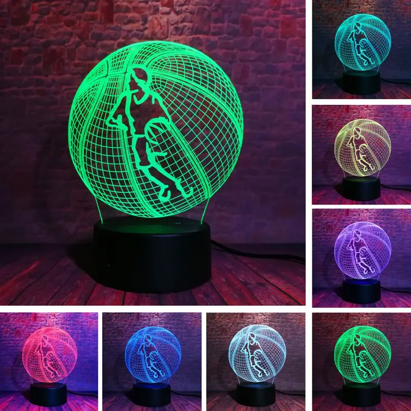 

Luminous Basketball Man Sport Model 3D Illusion NightLight LED 7 Colors Changing Light Glow in the Dark Toys