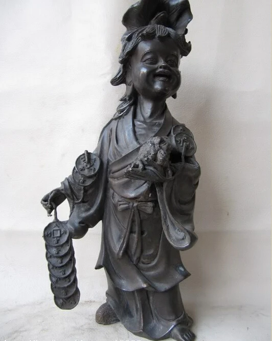 

Collectible bronze lion statue S0513 Chinese Royal Refined Pure Copper bronze mythical LiuHai Money play Toad Statue B0403