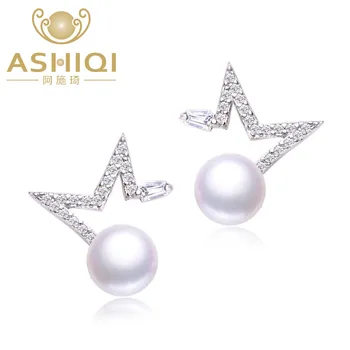

ASHIQI 925 Silver earrings Natural Freshwater Pearl stud Earring For Women Fine Star Sterling Silver Jewelry