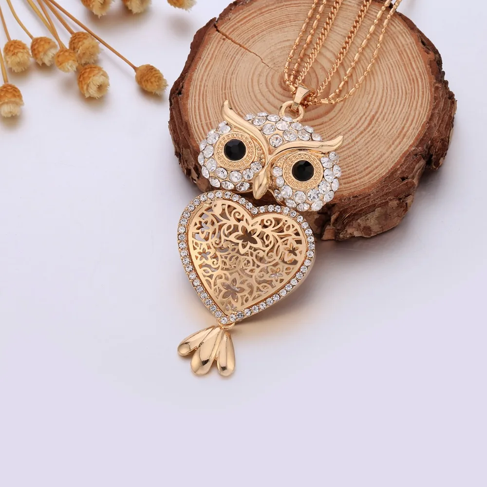 Женское длинное ожерелье с подвеской в вечерние совы|heart pendant necklace|necklaces for womenpendant