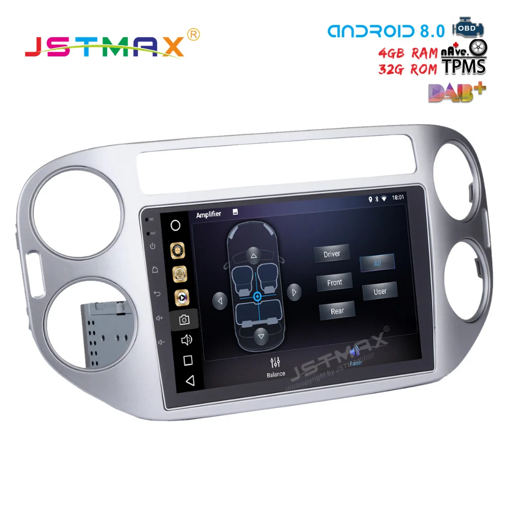 Discount JSTMAX  9" Android 8.0 Car GPS Radio Player for Volkswagen VW Tiguan 2010-2015 with Octa Core 4GB+32GB Auto Stereo media DAB+ 1