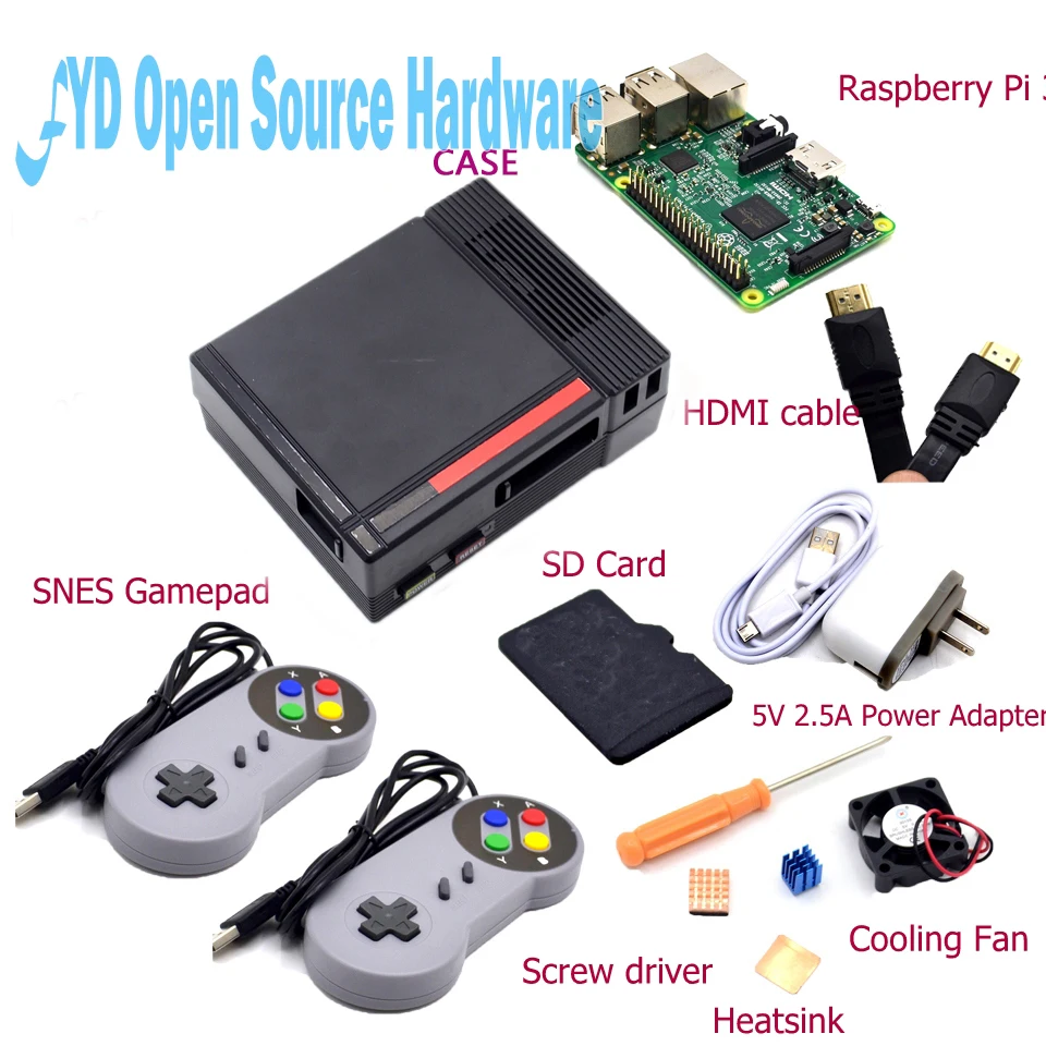 1set NES Case with Raspberry Pi 3 16G Card Fan 2pcs SNES font b Gamepad b