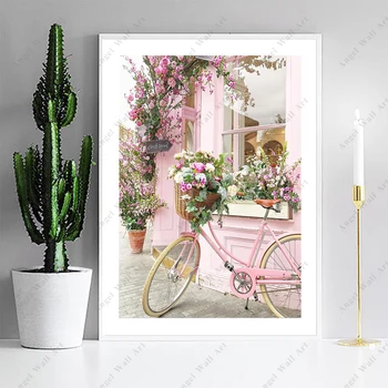 

Cuadro Decoracion Salon Flower House Bicycle Posters and Prints Canvas Painting Wall Pop Art Picture for Living Home Room