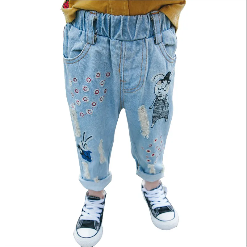

elastic waist straight cartoon jeans 2019 new fashion kids jeans autumn cartoon infant harems jeans pants girl denim pants