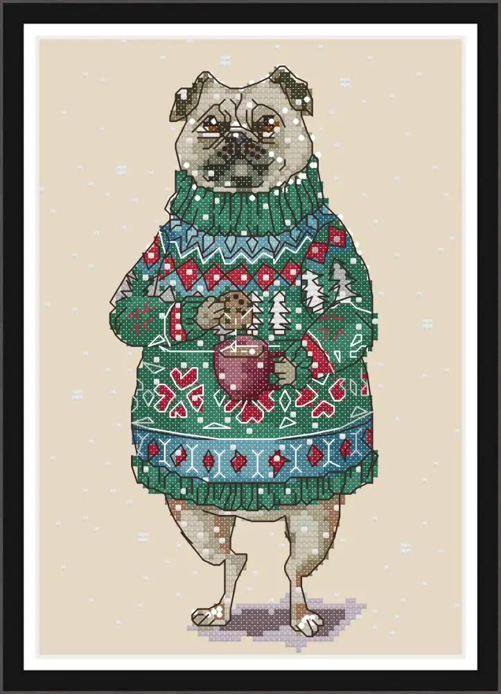 

Dog drinking coffee cross stitch kit aida 14ct 11ct count print canvas cross stitches needlework embroidery DIY handmade