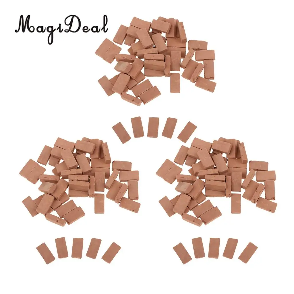 MagiDeal 150Pcs Simulation Red Clay Bricks Model 1/16 Layout for Diorama Landscape Building 17x9mm
