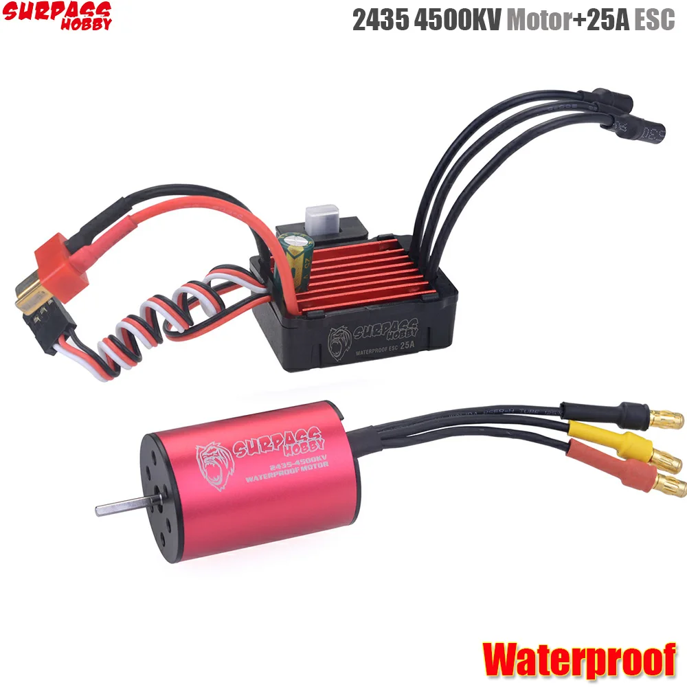 Surpass Hobby 2435 4500kv Brushless Motor + 25A Speed Controller ESC Waterproof 2S For 1/16 RC Car | Игрушки и хобби