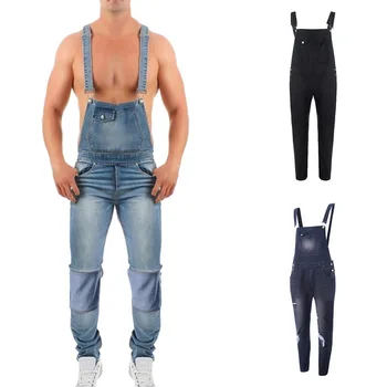 

Fashion 2019 New Fashion Men Ripped Jeans Jumpsuits Men Hole Distressed Denim Bib Overalls Male Plus size Suspender Pants 3XL