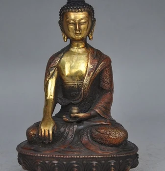 

8"chinese Tibet buddhism bronze gilt sakyamuni Shakyamuni Medicine Buddha statue
