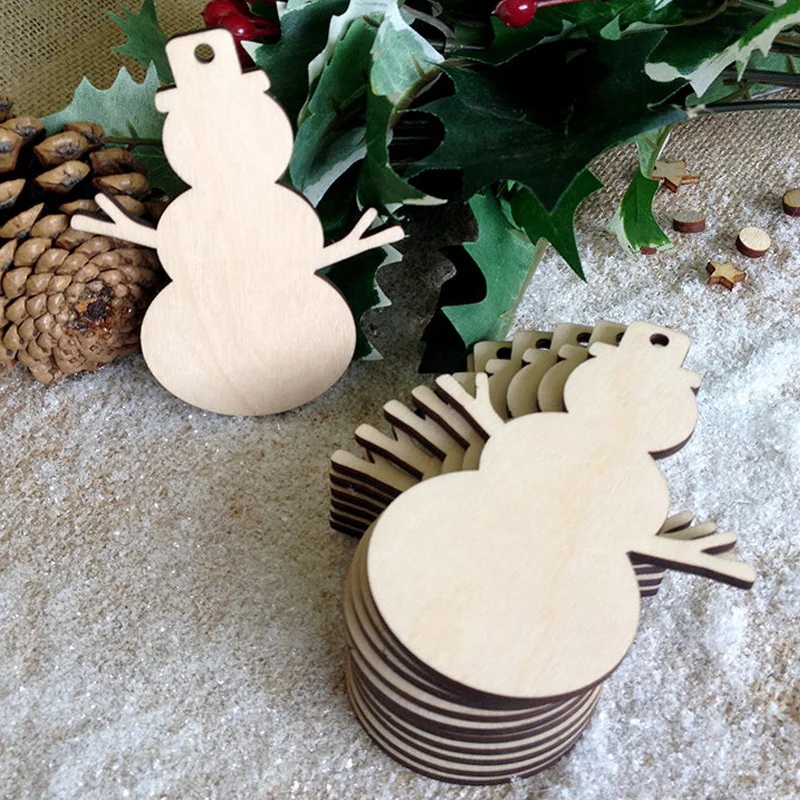 

10PCS/Pack DIY Christmas Snowman Tree Pattern Wooden Pendants Ornaments Christmas Party Decorations Xmas Tree Ornaments