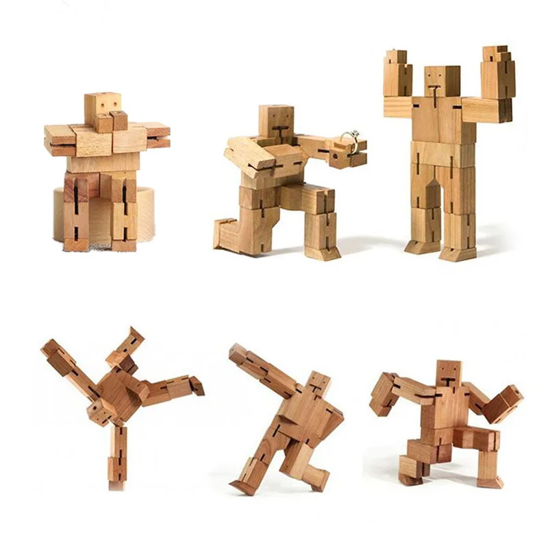 

New Arrival Wooden Deformation Robot Kids Toys Educational Toy Game Wood Strange-Shape Deformatable Cube Toys For Children