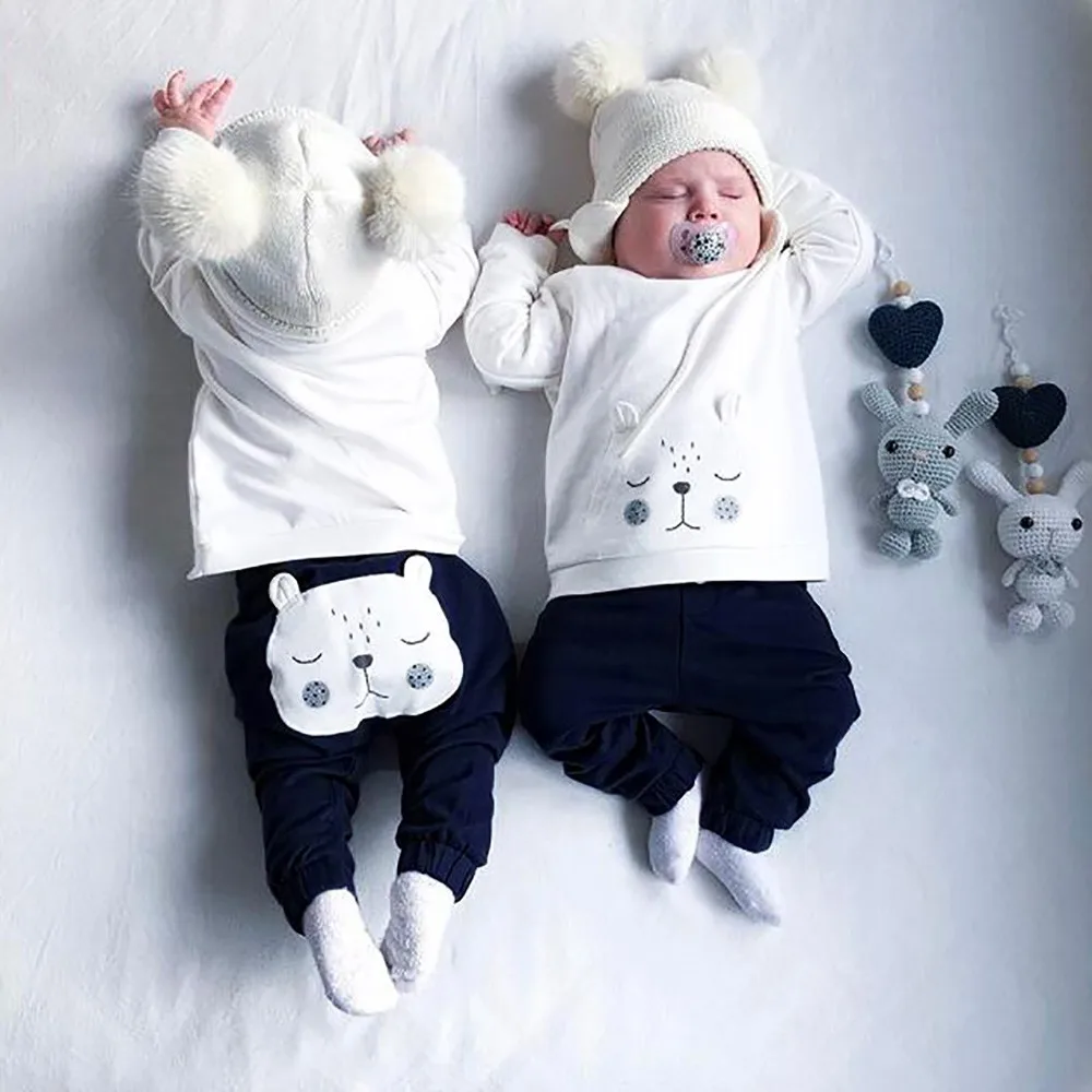 

New Style 2PCS Toddler Baby Clothes Long Sleeves Cartoon Bear Top Clothes+Pants Set Outfit Kids Clothes Costumes Clothing Sets