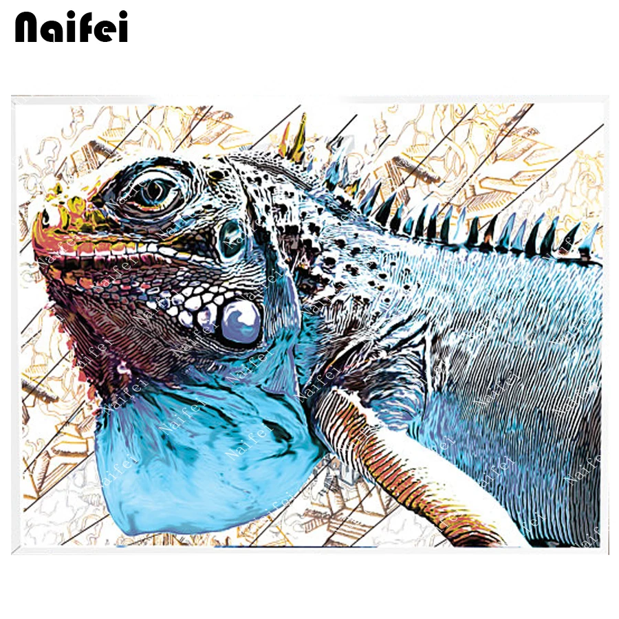 5d Diy Diamond Bordir Iguana Reptil Diamond Mosaik Hewan Lukisan