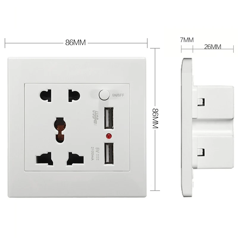 SHIERAK 2.1A 5 в два порта USB Универсальная стандартная розетка для дома настенное