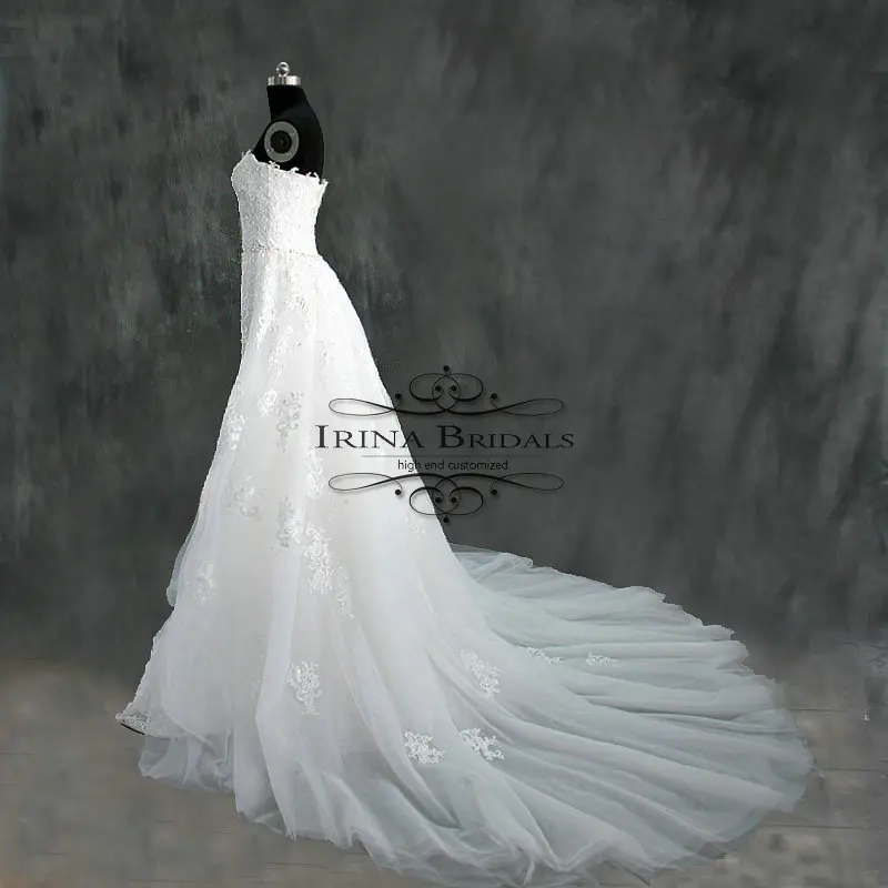Свадебное платье с кружевной аппликацией и открытыми плечами robe de mariage|detachable skirt