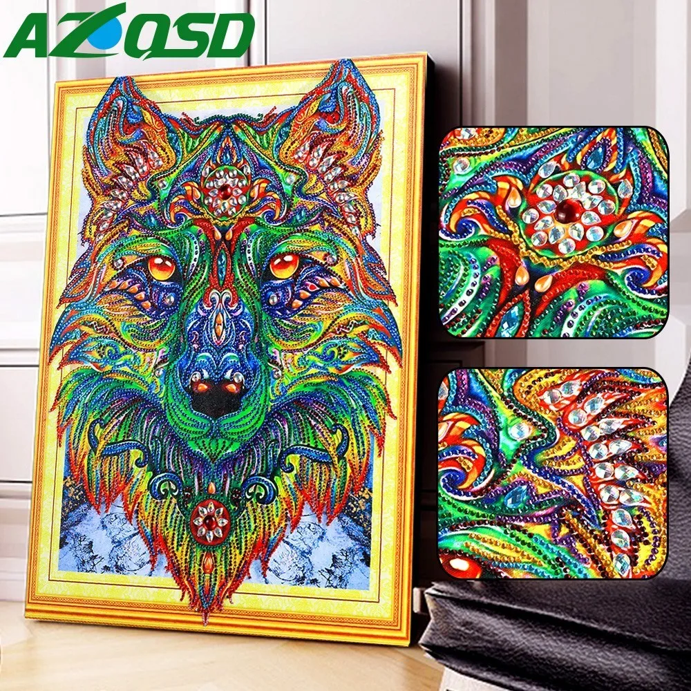 

AZQSD Diamond Painting Wolf Special Shaped Picture of Rhinestones 5D DIY Diamond Mosaic Animal Home Decor Partial Round Drill
