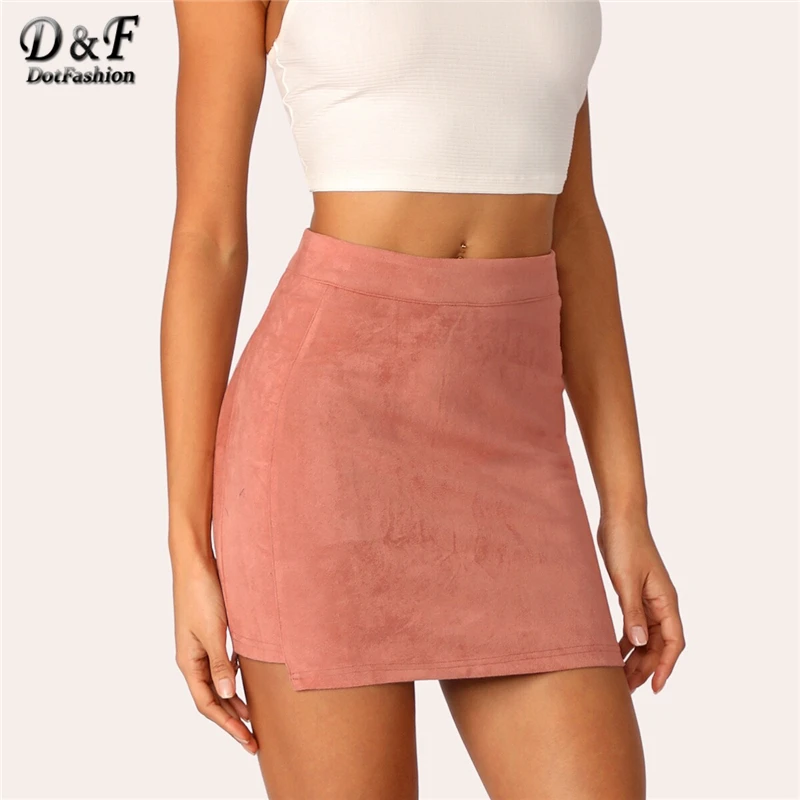 

Dotfashion Cut-and-sew Stepped Side Suede Skirt Women Elegant Short Bodycon Skirts Womens 2019 Mid Waist Pink Summer Mini Skirt