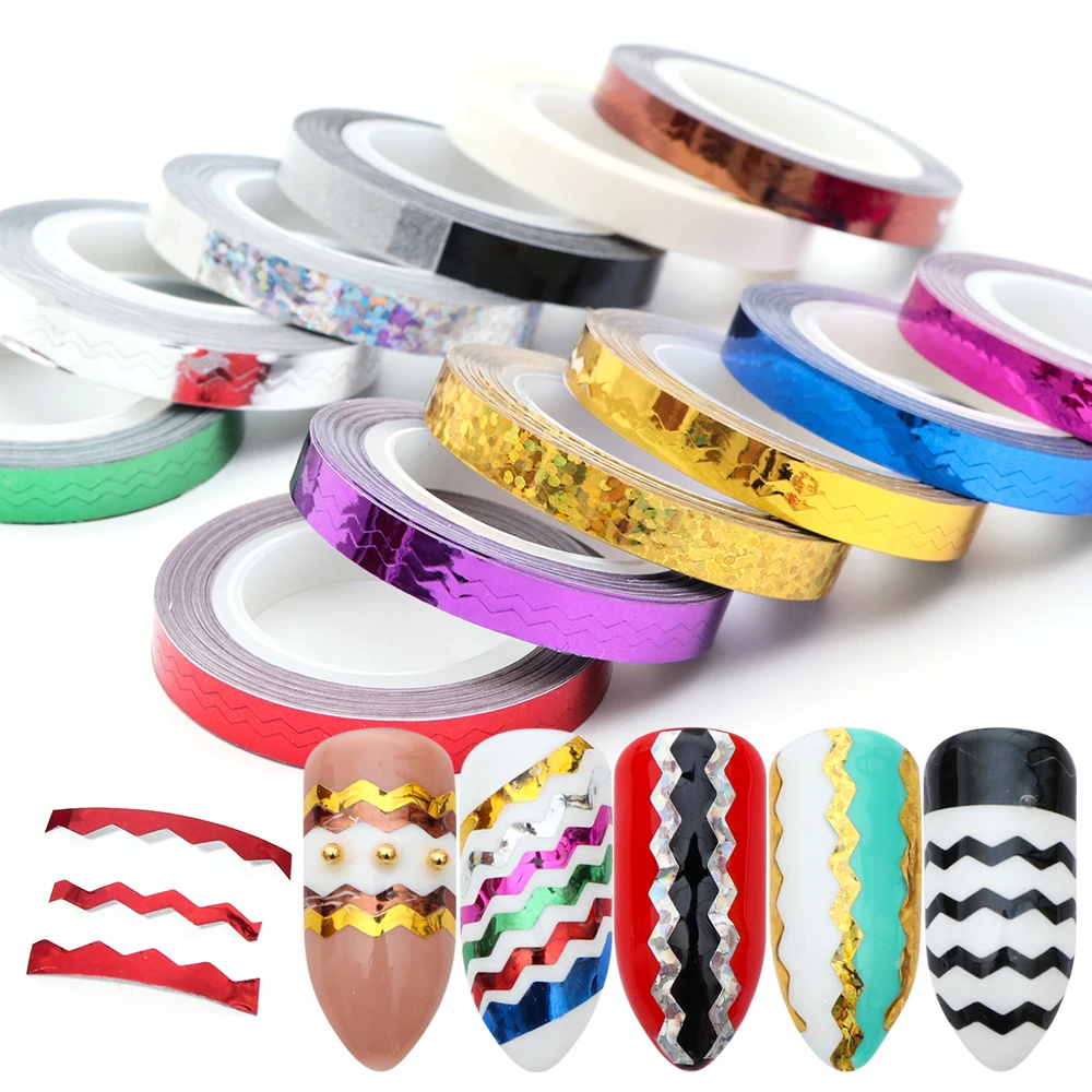 

8pcs Tape For Nail Stripe Wave Line Polish Stickers Nail Decals Glitter Wraps Adhesive Manicure Decorations Tools BEND210-1