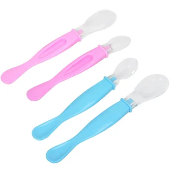 

Silicone BPA Free Soft Two-piece Spoon Baby Soft Head Eating Traning Spoon Baby Feeding Non-slip Tableware Spoon New