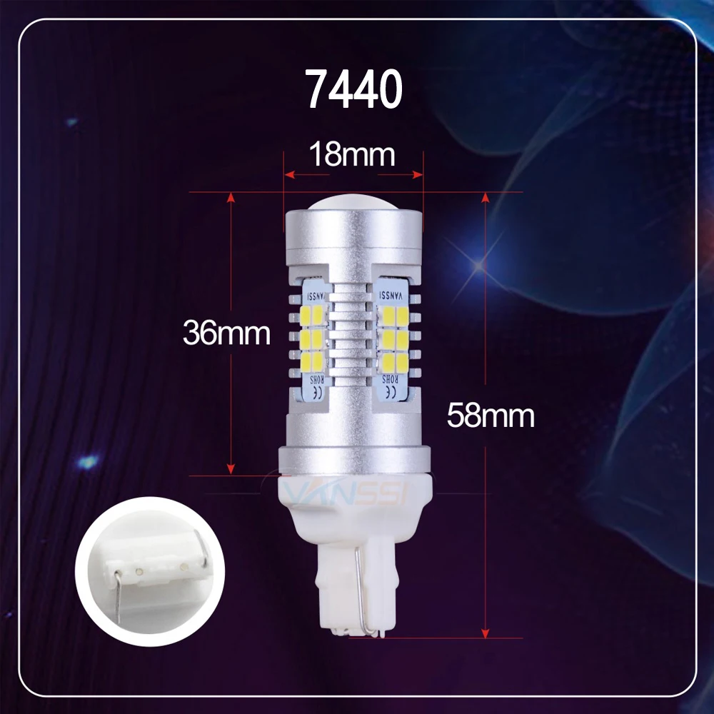 2 шт. T20 W21W WY21W 7440 светодиодный 21-SMD Автомобильный светодиодный светильник лампы Белый Янтарь DC12-24V гарантия 1 год vanssi