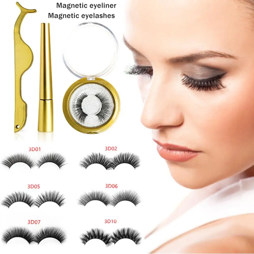 Magnetic Eyelashes Natural Full Eye Magnetic Lashes Ultra Thin Reusable Fake Lashes with Eyeliner Eyelash Tweezers 4Pair