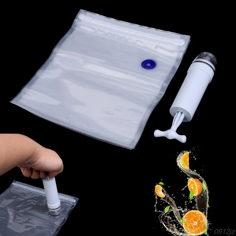 5Pcs 20*22CM Packaging Bag+Food Vacuum Sealer Storage Saver Hand Pump