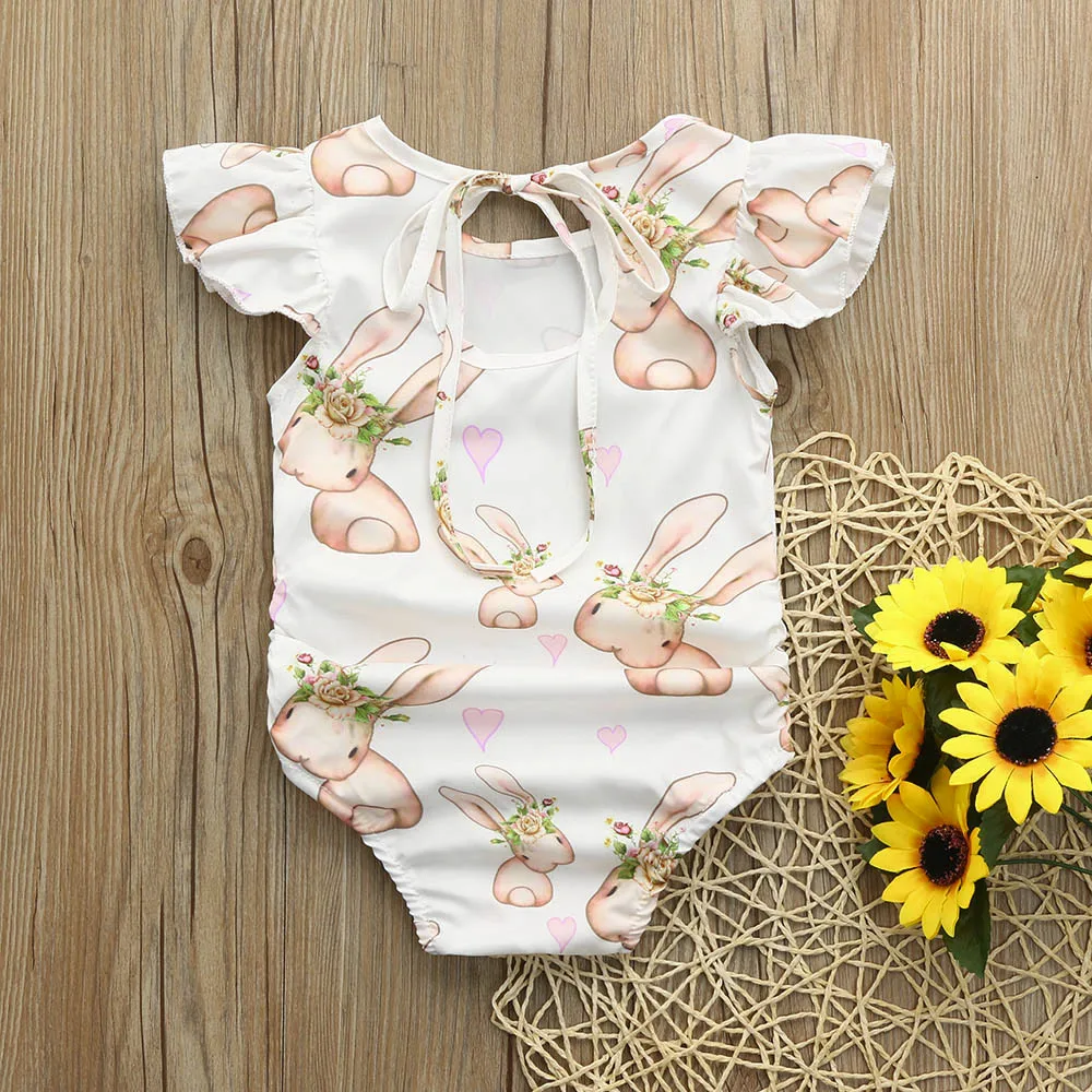 

Cute Newborn Baby Cartoon Rabbit Print Flare Sleeve Cartoon Girls Outfits Clothes Jumpsuit Romper Summer Beauty Holiday Outfits