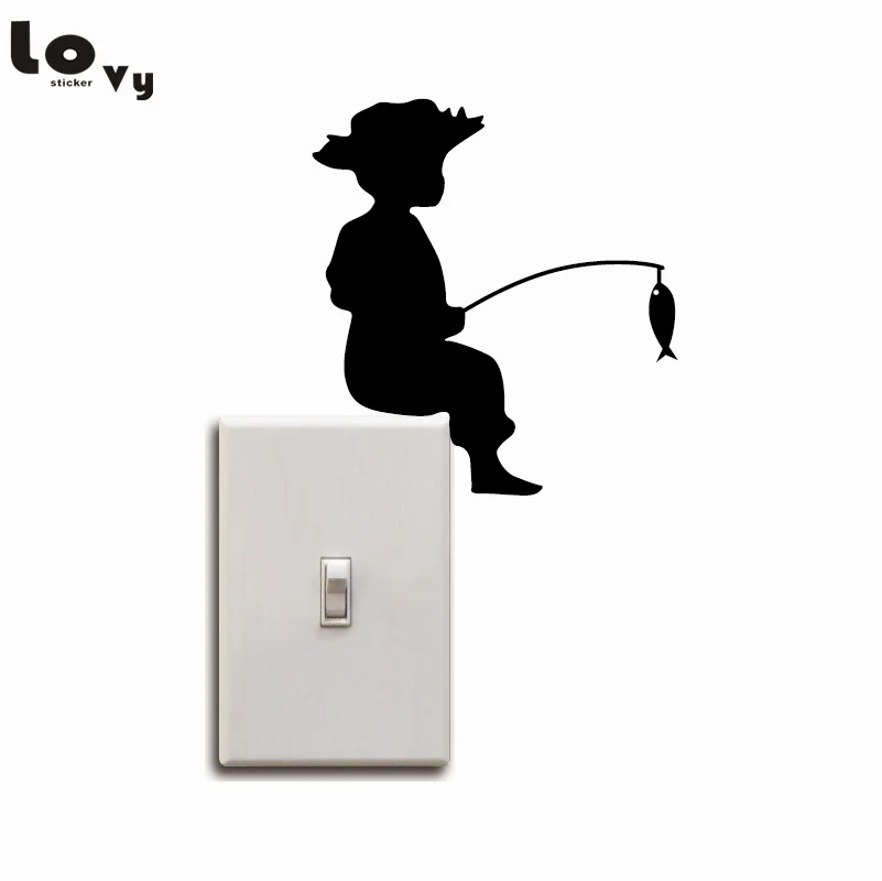 Boy Fishing Silhouette Switch Sticker Cartoon Animals Vinyl Wall Stickers Home Decor
