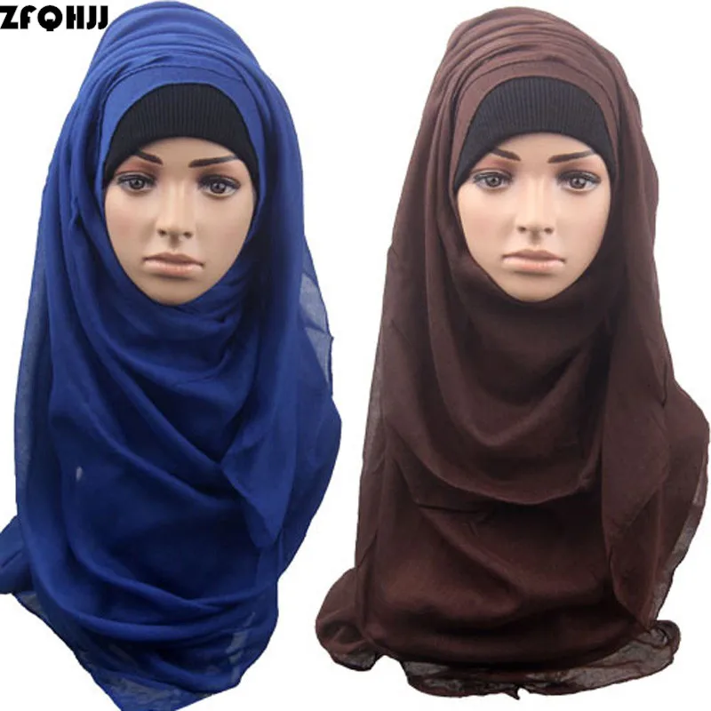 

ZFQHJJ 180x90cm Women Muslim Hijab Scarf Ladies Muslim Turban Islamic Head Neck Cover Wraps Long Plain Solid Scarves 21 colors